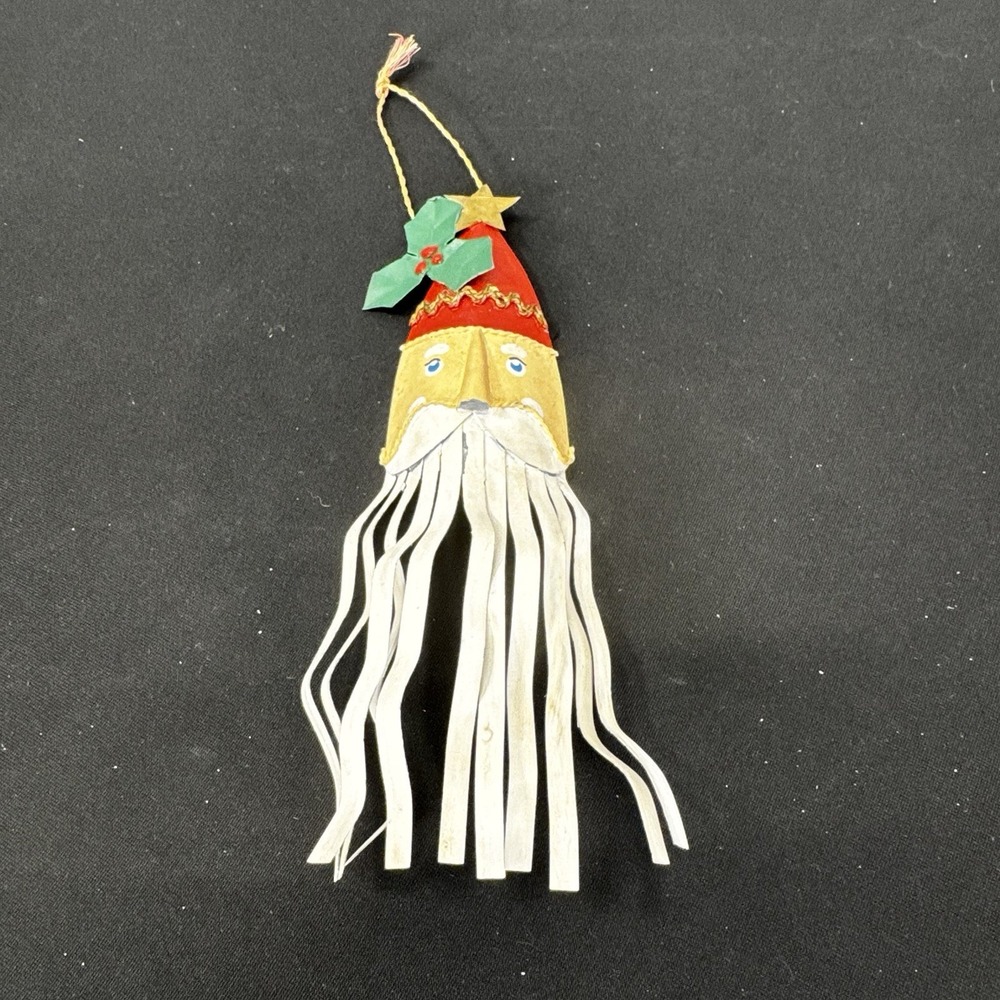 Vintage 1993 Handmade Paper Santa Claus Ornament Signed Chelle Folk‎ Art Holiday
